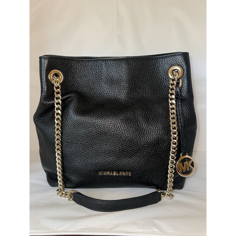 Michael Kors Black Pebbled Leather Shoulder/Crossbody Bag Gold Hardware & Charm - Picture 1 of 9
